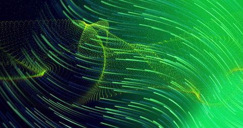 Swirling Neon Particle Vortex Forming Dotted Mesh and Energy Trails in Teal