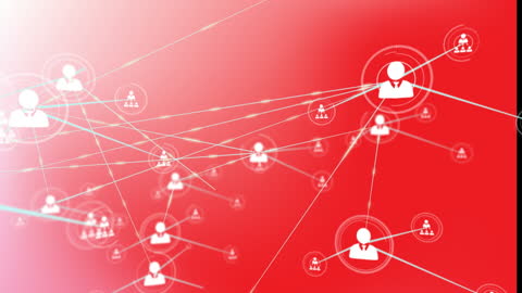 Illustrating concepts of digital connectivity and networking, this red-background design showcases interoperability of profile icons, representing interconnected systems and relationships in a digital space. Ideal for use in illustrating technological networks, social media, and communication advancements.