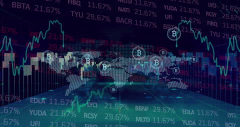 Global Bitcoin Cryptocurrency Market with Financial Charts