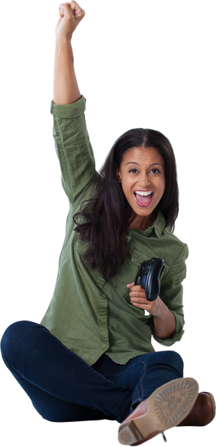 Transparent Excited Woman with Game Controller and Winning Gesture - Download Free Stock Videos Pikwizard.com