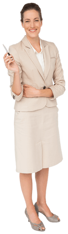 Confident Happy Businesswoman Holding Pen Transparent Background