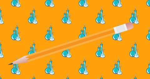 Pencil and Beaker Illustration on Orange Background