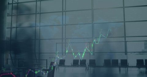 Business data analysis overlay in modern office environment