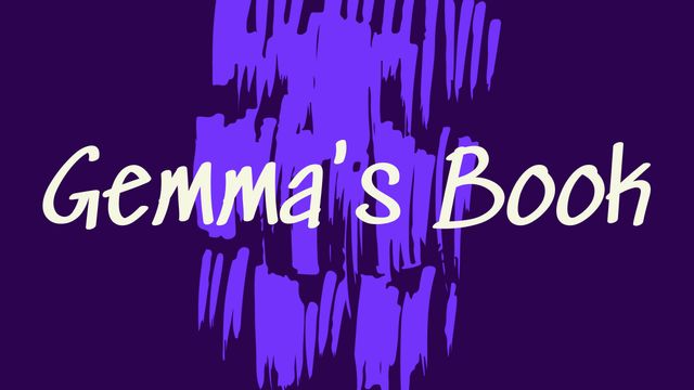 This image features a personalized novel cover with the text 'Gemma's Book' in a creative font overlaying an abstract design of purple streaks. Ideal for personalized book covers, event invitations, and custom print materials. The vibrant design matches various themes and artistic preferences, making it perfect for authors, designers, and book lovers looking to create a unique and eye-catching cover.