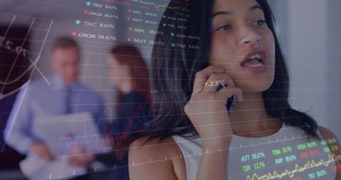 Businesswoman Analyzing Stock Market Trends on Phone