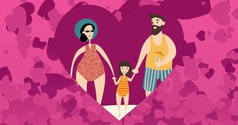 Happy Family Beach Day in Heart-Filled Valentine's Theme - Download Free Stock Images Pikwizard.com