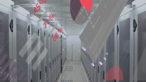 Digital Data Animation over Modern Server Room