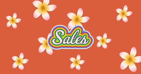 Vintage Sale Sign with Floral Accent and Rainbow Outline