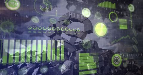 Digital Interface Overlaying Euro Symbol Among Debris