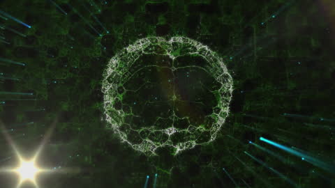 Visualization of Vibrant Spinning Brain Hologram on Abstract Background