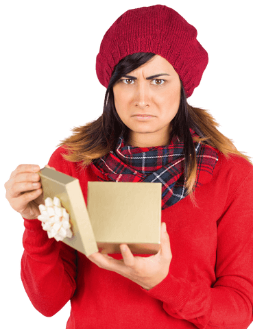 unhappy woman opening christmas gift box transparent - Download Free Stock Videos Pikwizard.com
