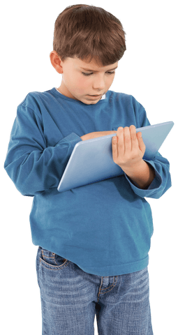 Caucasian Boy Engaged with Digital Tablet on Transparent Background - Download Free Stock Videos Pikwizard.com