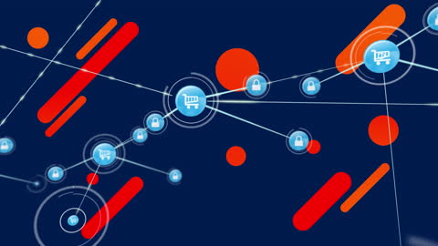 Abstract Digital Network with Shopping Cart and Lock Icons