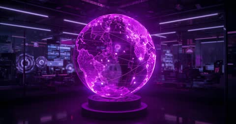 Futuristic Holographic Globe Displaying Global Networks