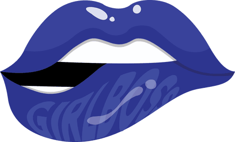Blue lips on transparent background with feminine power text