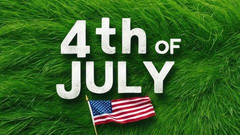 Fourth of July Typography with American Flag on Grass
