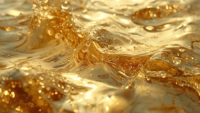 Luminous Viscous Gold Liquid Ripples with Bubbles