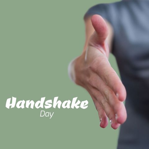 hand gesture offering handshake against green background - Download Free Stock Templates Pikwizard.com