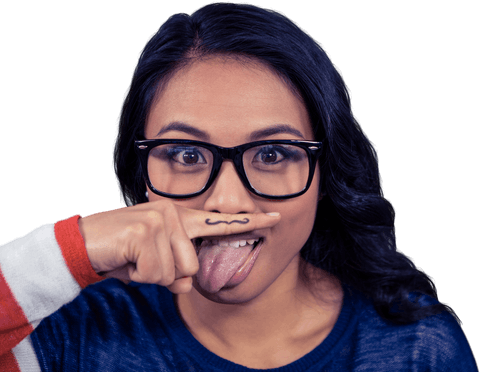playful asian woman with finger mustache on transparent background - Download Free Stock Videos Pikwizard.com