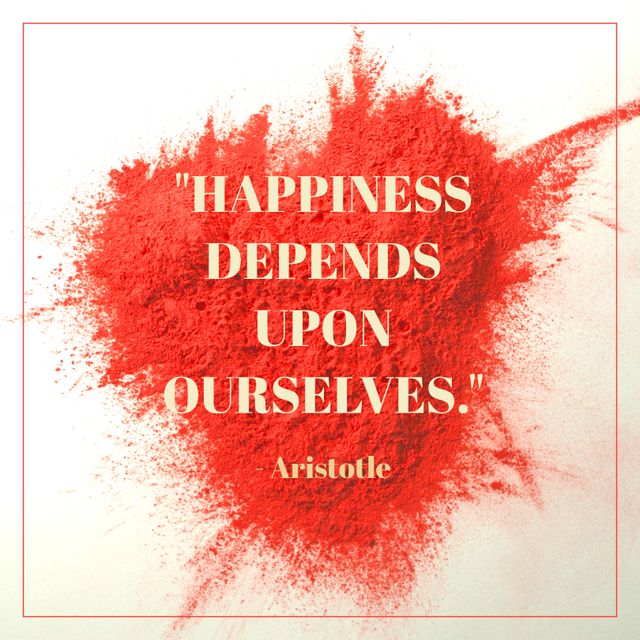 This image features a powerful quote by Aristotle overlaid onto a vibrant red powder heart background. Perfect for use in motivational blogs, social media posts, wellness websites, and positive thinking campaigns.