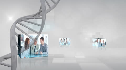 DNA Strand with Business Professionals in Digital Interface