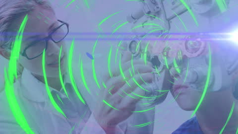 Futuristic Optometry Exam with Neon Light Effects