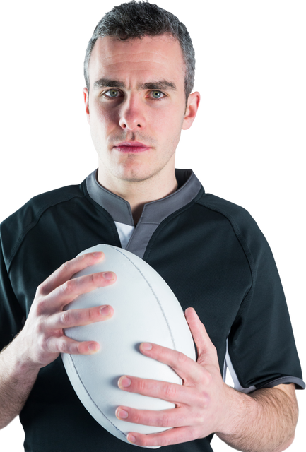 Portrait of Serious Rugby Player Holding Ball Isolated Transparent - Download Free Stock Videos Pikwizard.com