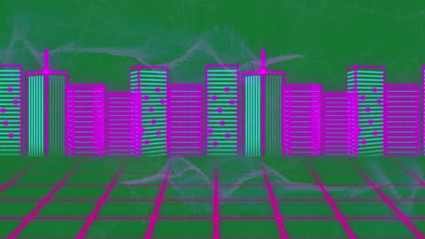 Futuristic City with Neon Network Connections