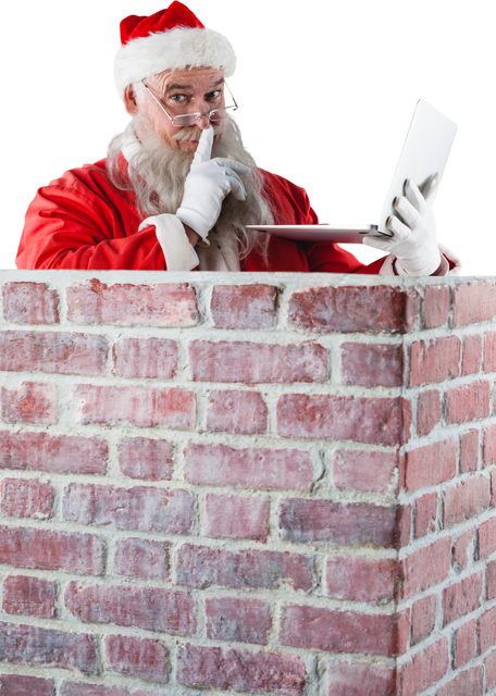 Santa Claus with Laptop in Chimney on Transparent Background - Download Free Stock Videos Pikwizard.com