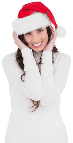 Transparent Smiling Woman in Santa Hat Celebrating Festive Season