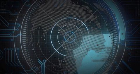 Futuristic Radar Screen Overlaying Digital World Map