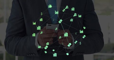 Businessman Utilizing Smartphone for Digital Connections and Growth - Download Free Stock Images Pikwizard.com