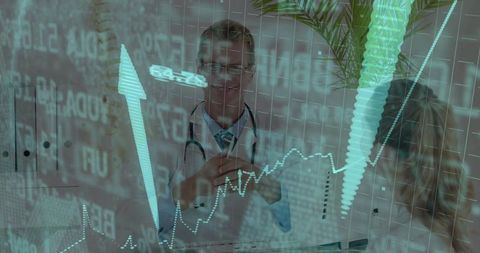 Doctor Analyzing Data Projections with Digital Medical Chart Overlay