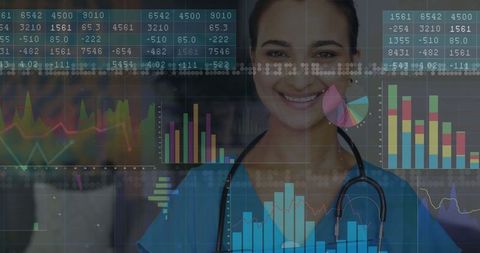 Nurse Analyzing Health Data Interface in Clinical Setting