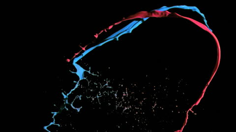 Dynamic Splash of Blue and Red Paint on Black Background