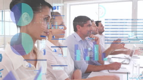 Diverse Business Team Analyzing Digital Financial Data in Meeting