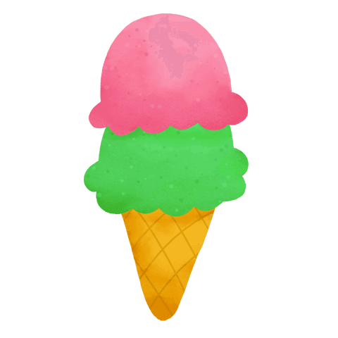 Cartoon ice cream cone with two scoops on transparent background