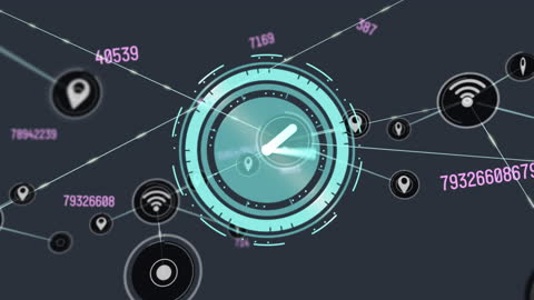 Futuristic Networking Interface with Digital Clock Overlay