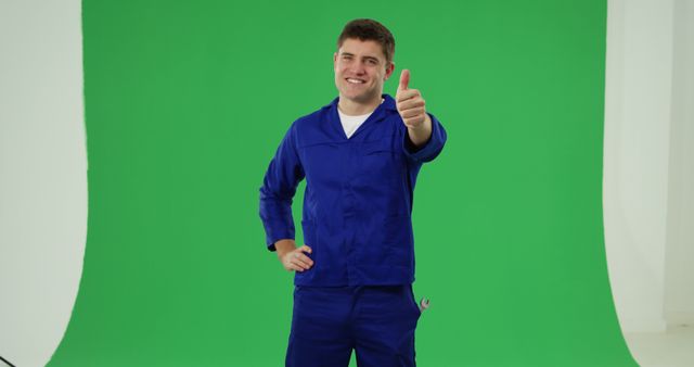 Confident Man in Blue Uniform Giving Thumbs Up - Download Free Stock Images Pikwizard.com