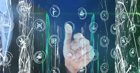Hand Engaging with Data Interface and Business Icons - Download Free Stock Images Pikwizard.com