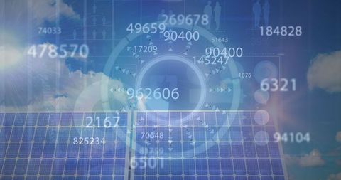 Financial data overlay on solar panels conceptual