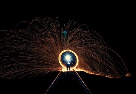 Mesmerizing Light Orb on Railroad at Night