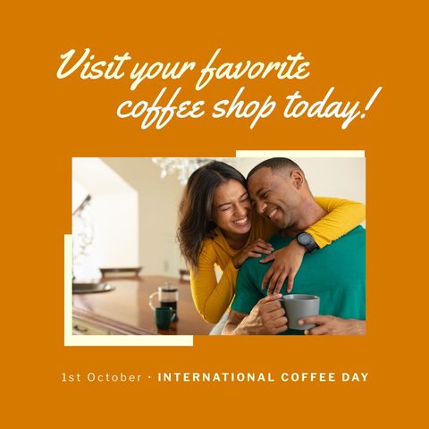 happy couple celebrating international coffee day at coffee shop - Download Free Stock Templates Pikwizard.com
