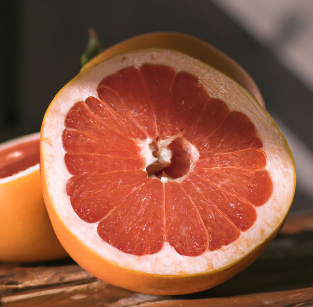 Close Up of Fresh Juicy Grapefruit on Wooden Table - Download Free Stock Images Pikwizard.com