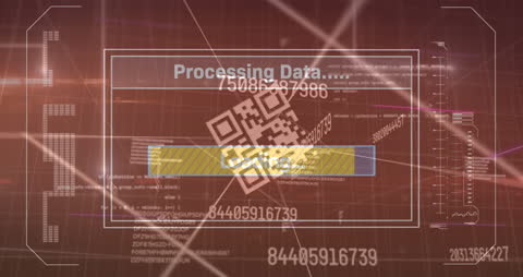 Digital Data Processing Interface Animation on Red Background