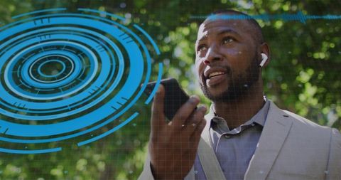 Businessman Using Digital Interface on Smartphone Outdoors