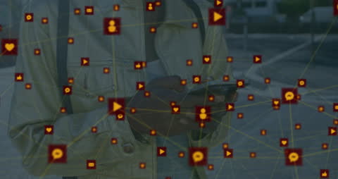 Digital Connectivity Overlay on Person Using Smartphone Outdoors