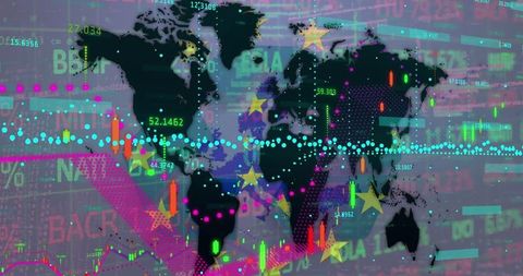 Futuristic Global Data Visualization with Digital Charts and Maps