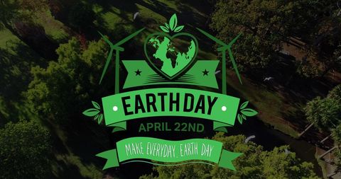 Earth day celebration with green graphics and nature background