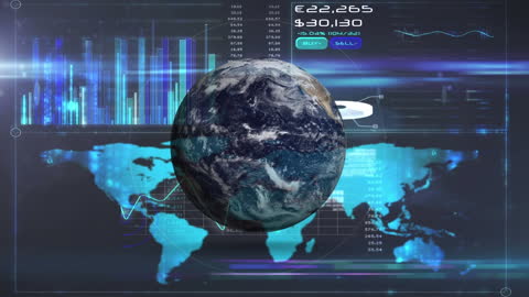 Futuristic Globe with Financial Data and Global Statistics